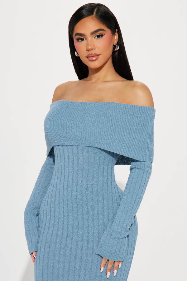 Blue Fashion Nova Kassy Off Shoulder Midi Women Dress USA | 394271QOW