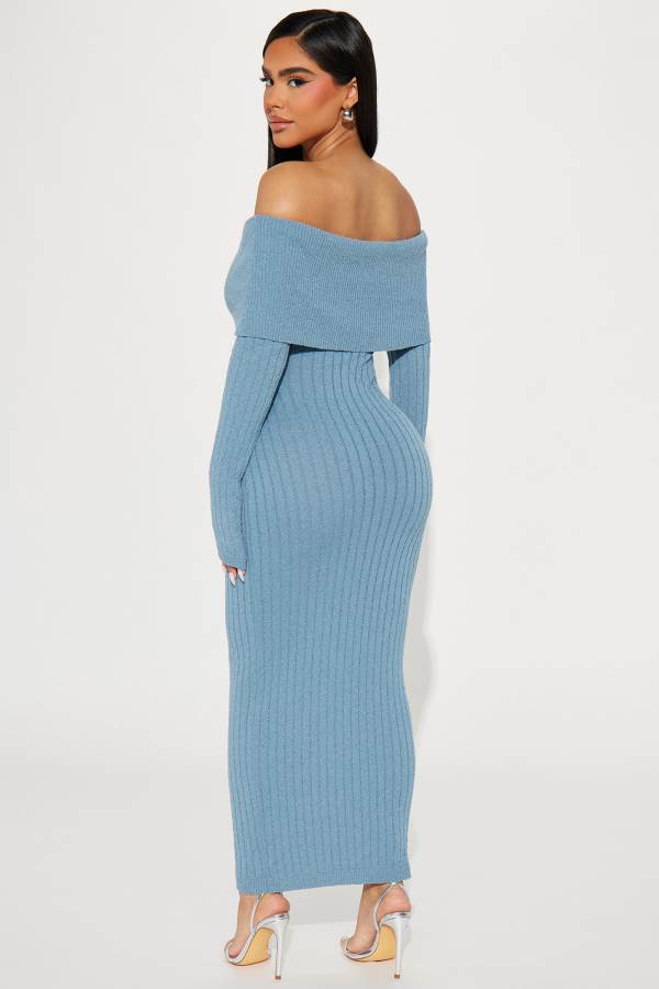 Blue Fashion Nova Kassy Off Shoulder Midi Women Dress USA | 394271QOW