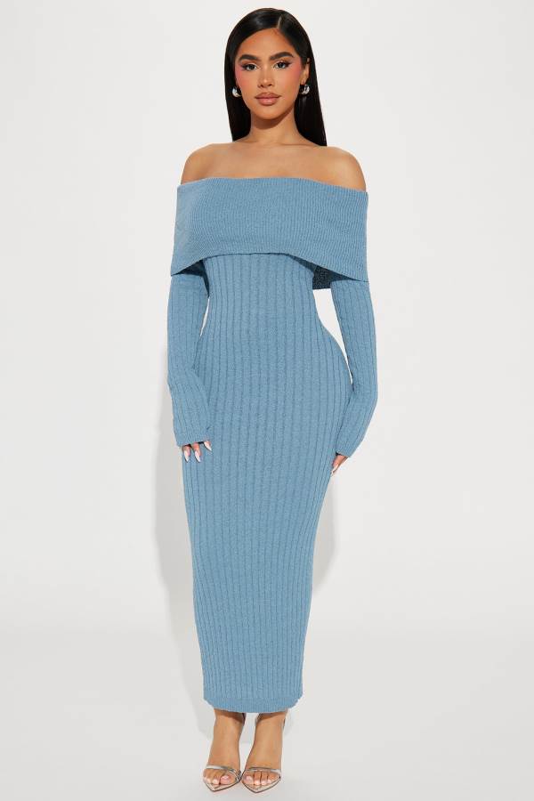 Blue Fashion Nova Kassy Off Shoulder Midi Women Dress USA | 394271QOW