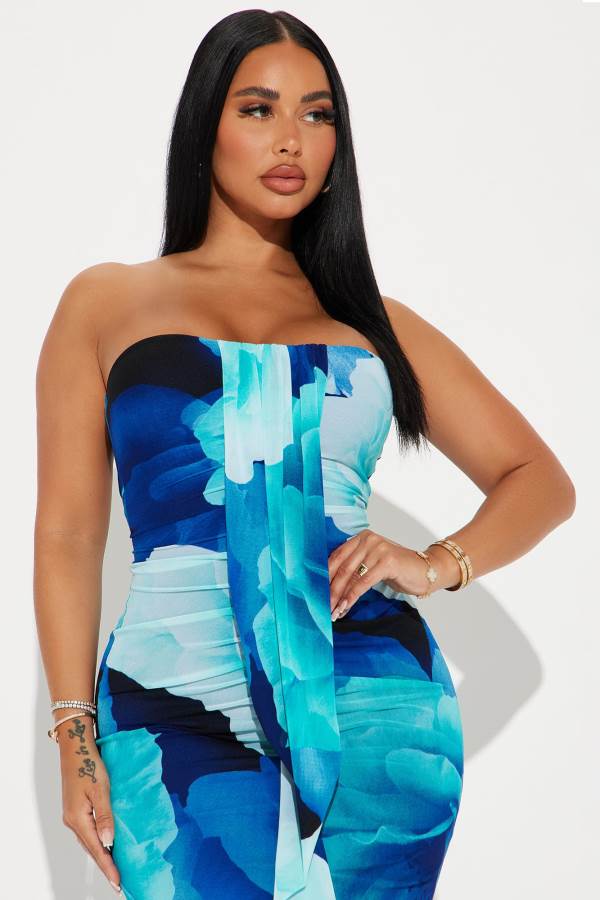 Blue Fashion Nova Kat Mesh Maxi Women Dress USA | 054168QYV