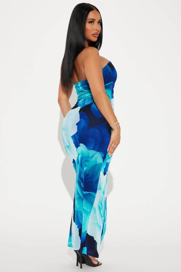 Blue Fashion Nova Kat Mesh Maxi Women Dress USA | 054168QYV