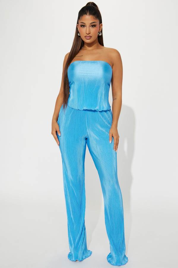 Blue Fashion Nova Madelynn Plisse Pant Set Women Pants USA | 387156APJ