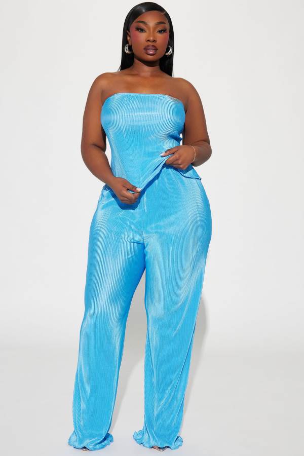 Blue Fashion Nova Madelynn Plisse Pant Set Women Pants USA | 387156APJ