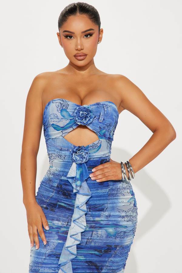 Blue Fashion Nova Maisie Mesh Midi Women Dress USA | 290316LZJ