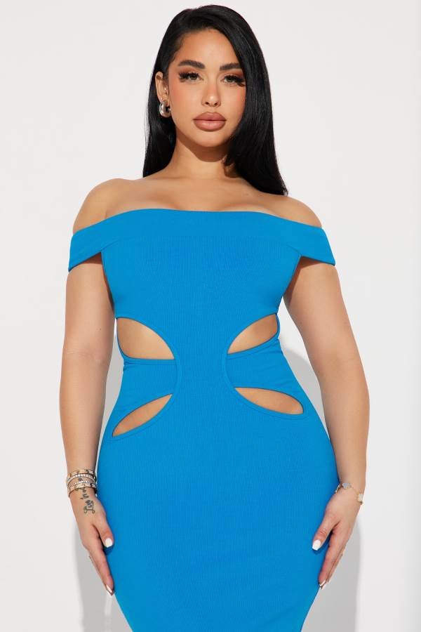 Blue Fashion Nova Mila Cutout Midi Women Dress USA | 680725GRK