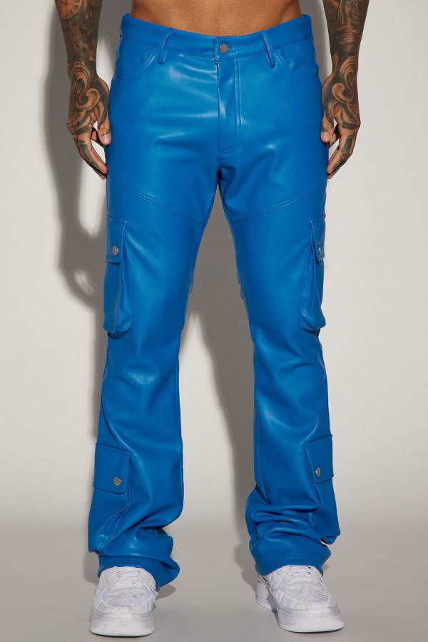 Blue Fashion Nova Name Of Love Faux Leather Stacked Slim Flare Men Pants USA | 936184ESJ