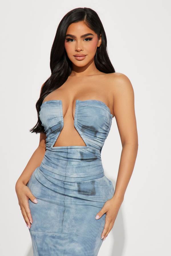 Blue Fashion Nova Ocean Mesh Maxi Women Dress USA | 649258HMV