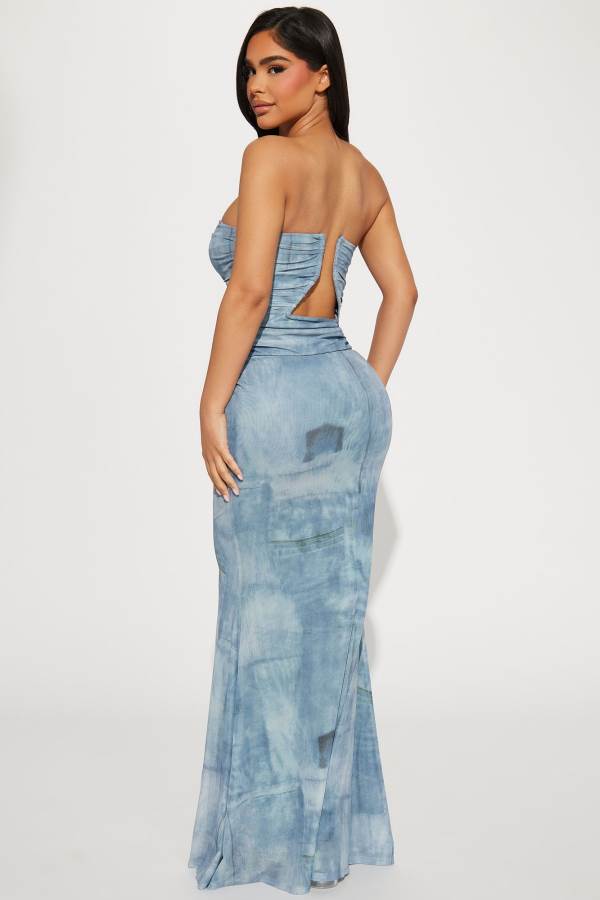 Blue Fashion Nova Ocean Mesh Maxi Women Dress USA | 649258HMV