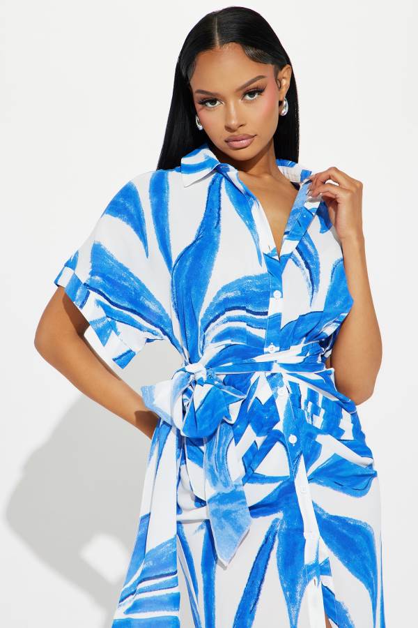 Blue Fashion Nova Paradise Challis Midi Women Dress USA | 517493WGN