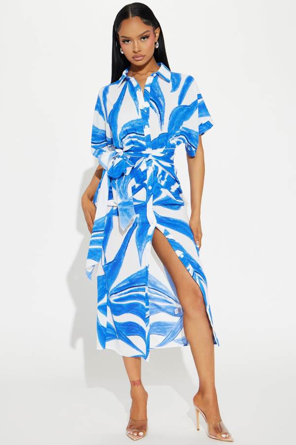 Blue Fashion Nova Paradise Challis Midi Women Dress USA | 517493WGN