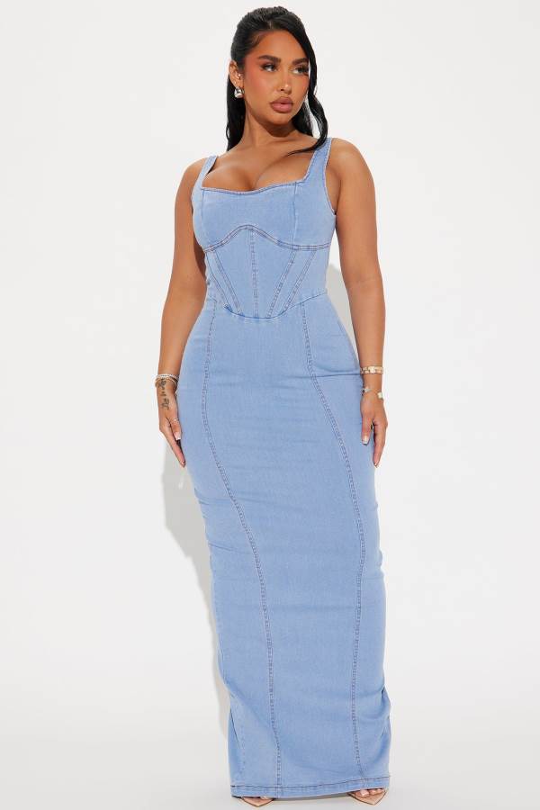 Blue Fashion Nova Penelope Denim Maxi Women Dress USA | 196847WAP