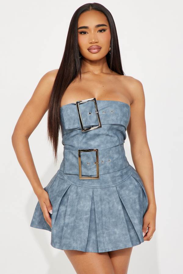 Blue Fashion Nova Pia Faux Leather Micro Mini Women Dress USA | 372614MUJ