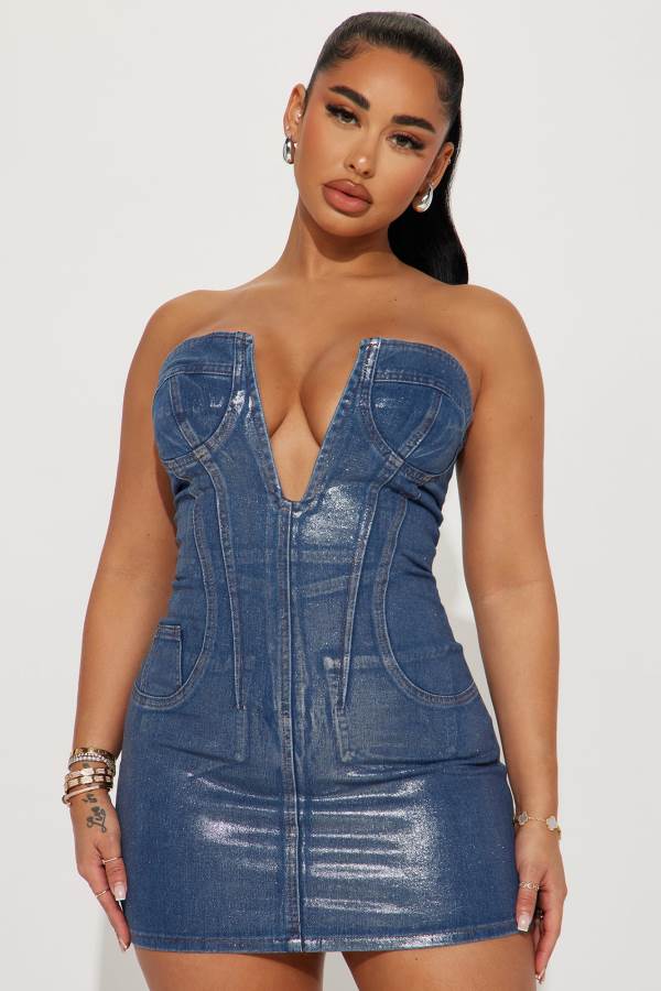 Blue Fashion Nova Rayna Denim Mini Women Dress USA | 732954RQI