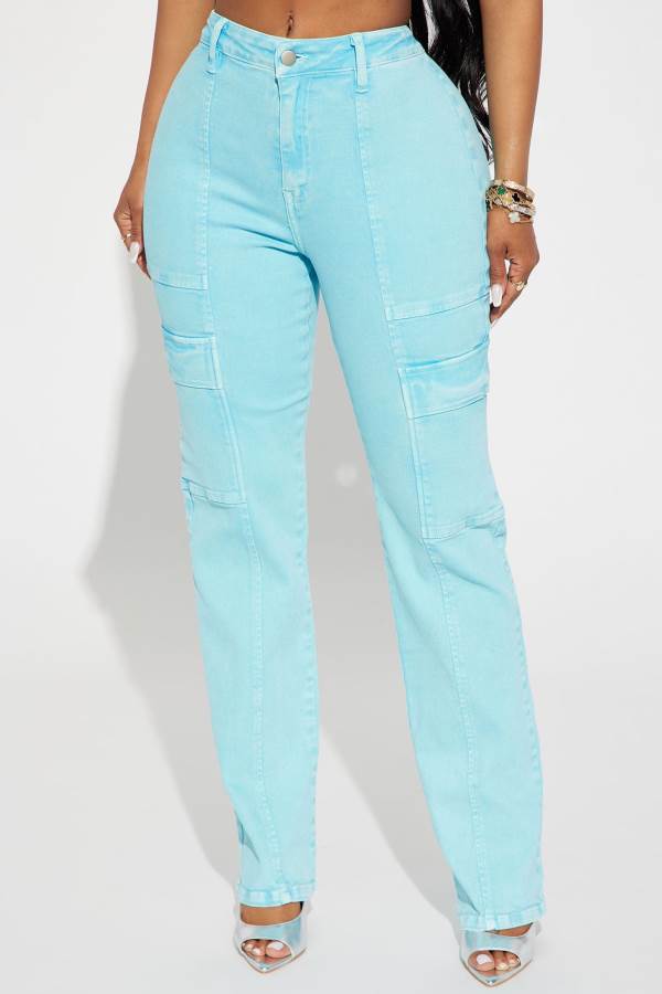 Blue Fashion Nova Step To It Stretch Utility Women Jeans USA | 861739ICK