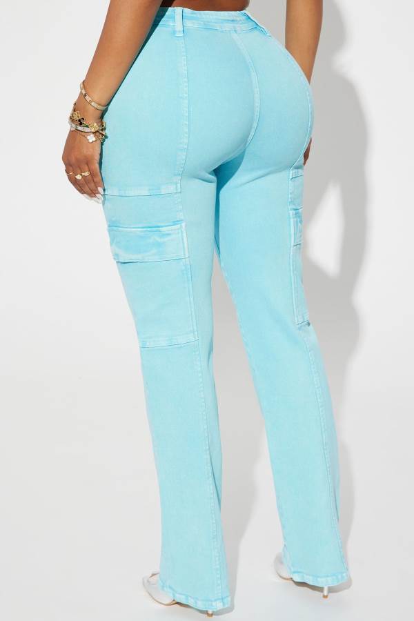 Blue Fashion Nova Step To It Stretch Utility Women Jeans USA | 861739ICK