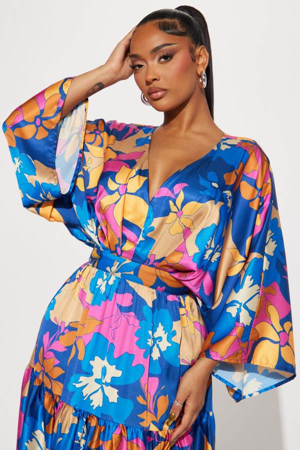 Blue Fashion Nova Summer Days Satin Maxi Women Dress USA | 614752VBE