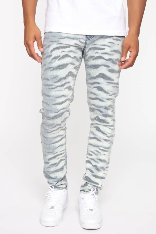 Blue Fashion Nova Tiger Stripe Skinny Men Jeans USA | 306527RKL