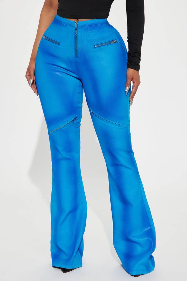 Blue Fashion Nova Topic Of Discussion Coated Moto Flare Women Jeans USA | 785036YXC