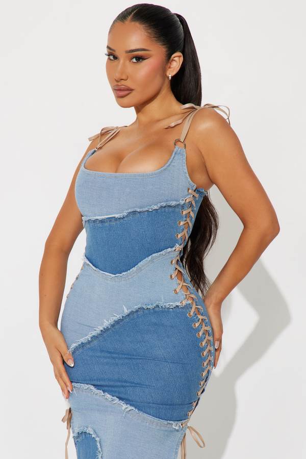 Blue Fashion Nova Vera Denim Maxi Women Dress USA | 357940YFW