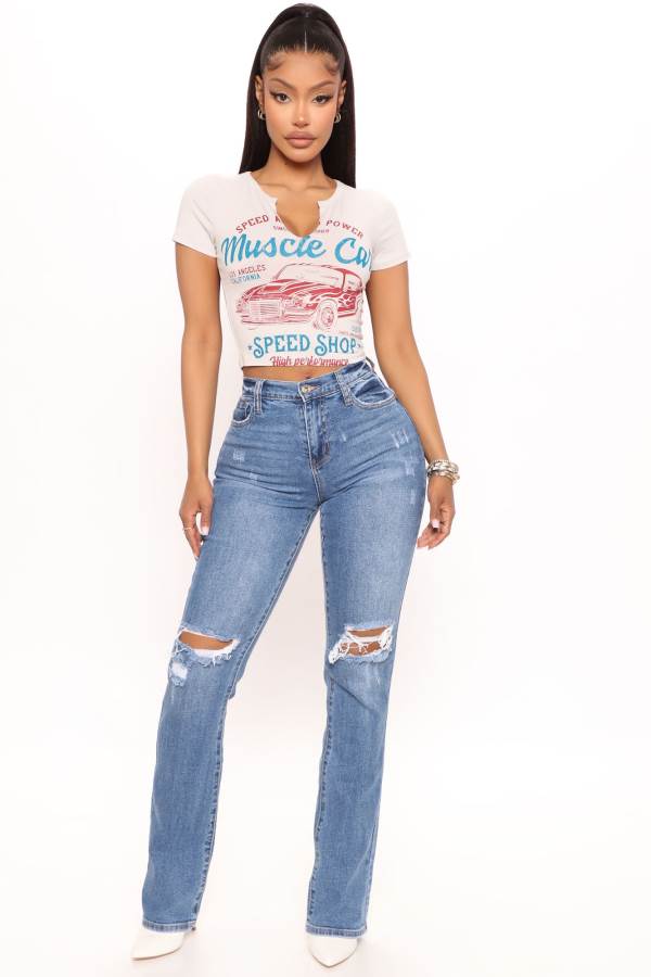 Blue Wash Fashion Nova Babetown Bootcut Women Jeans USA | 364185WDR