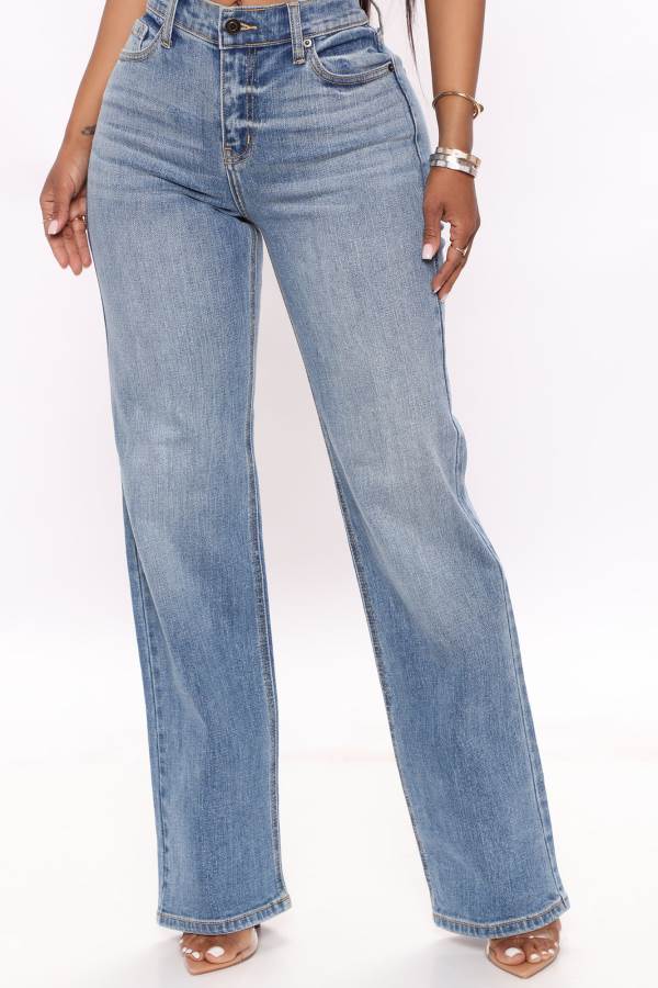 Blue Wash Fashion Nova Be Authentic Slouchy Stretch Straight Leg Women Jeans USA | 236495IYL