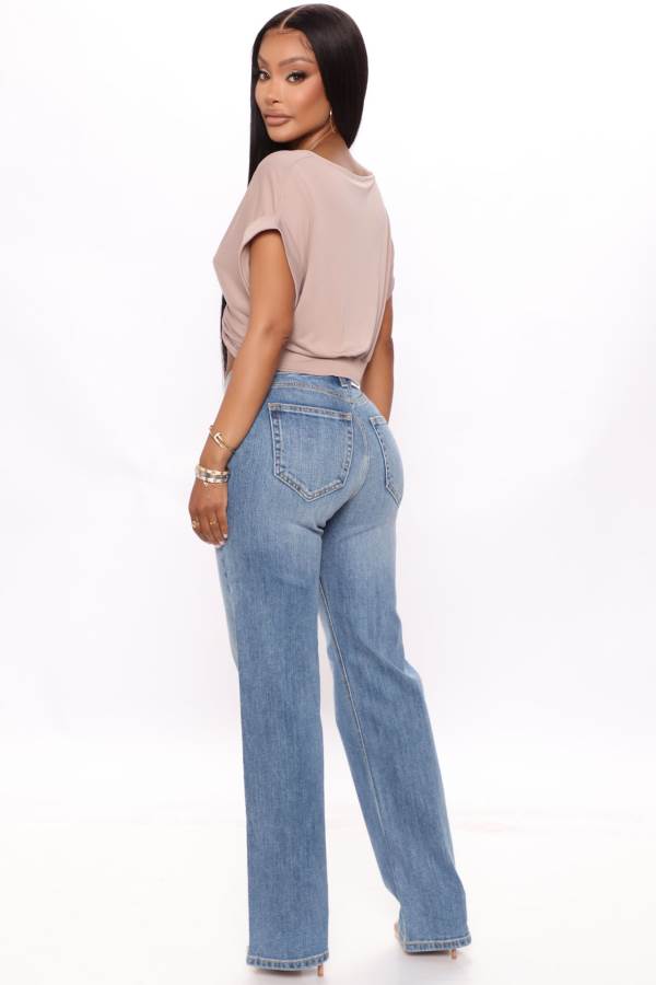 Blue Wash Fashion Nova Be Authentic Slouchy Stretch Straight Leg Women Jeans USA | 236495IYL