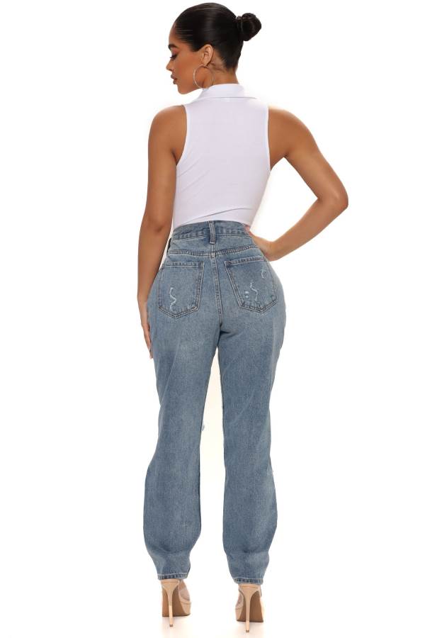 Blue Wash Fashion Nova Broke Your Heart Distressed Slim Mom Women Jeans USA | 982346GHQ