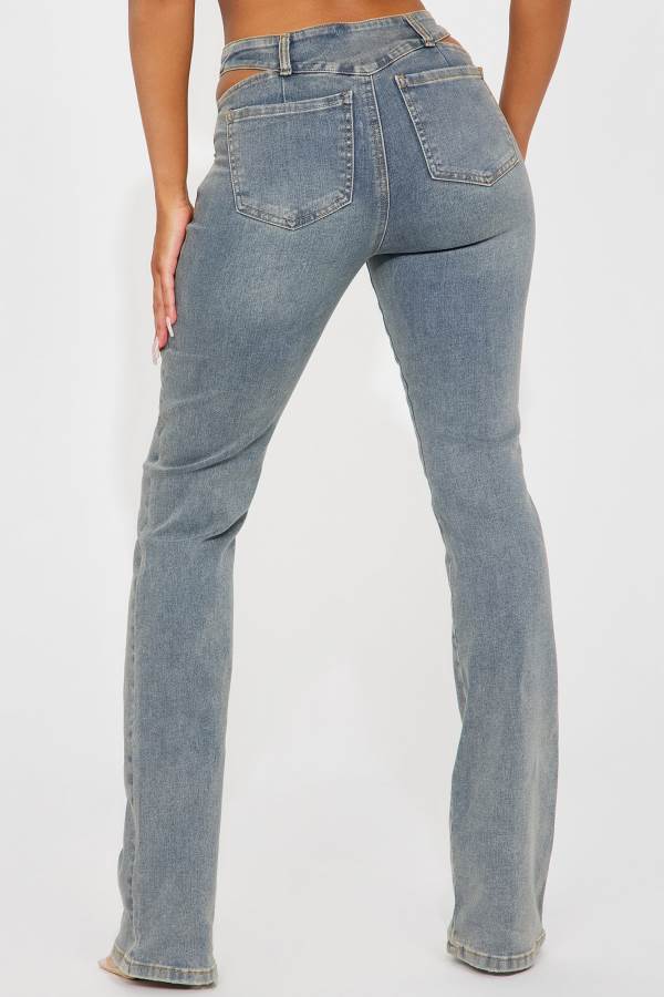 Blue Wash Fashion Nova Cause A Scene Cut Out Stretch Bootcut Women Jeans USA | 509276EUB