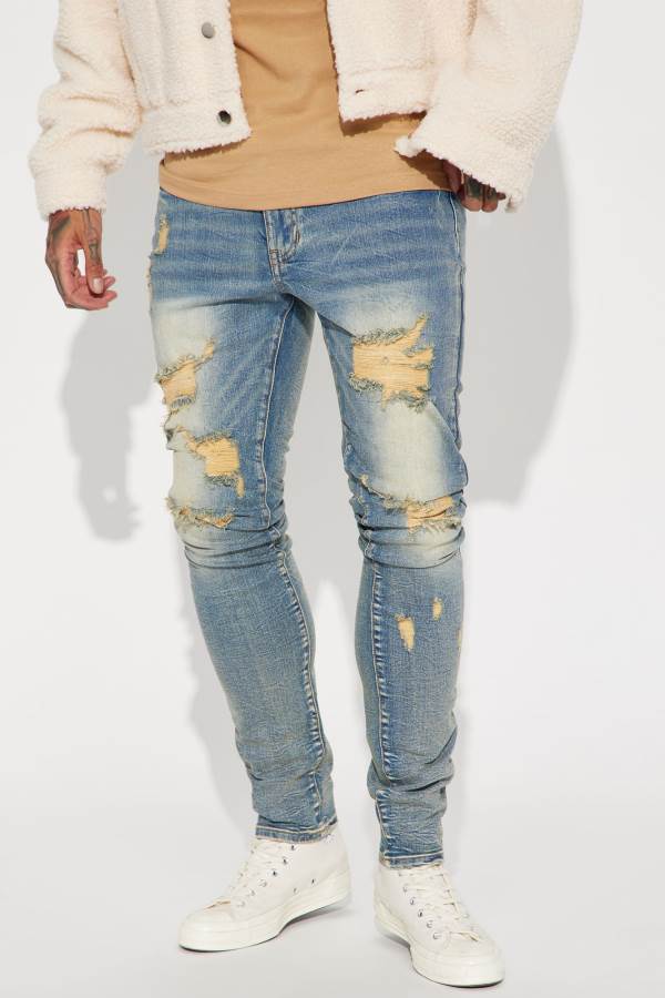 Blue Wash Fashion Nova Feeling Irresistible Stacked Skinny Men Jeans USA | 216380ARS