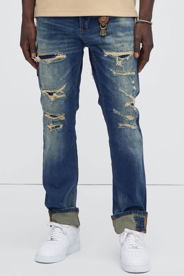 Blue Wash Fashion Nova Hating On Me Distressed Skinny Men Jeans USA | 874051MKL