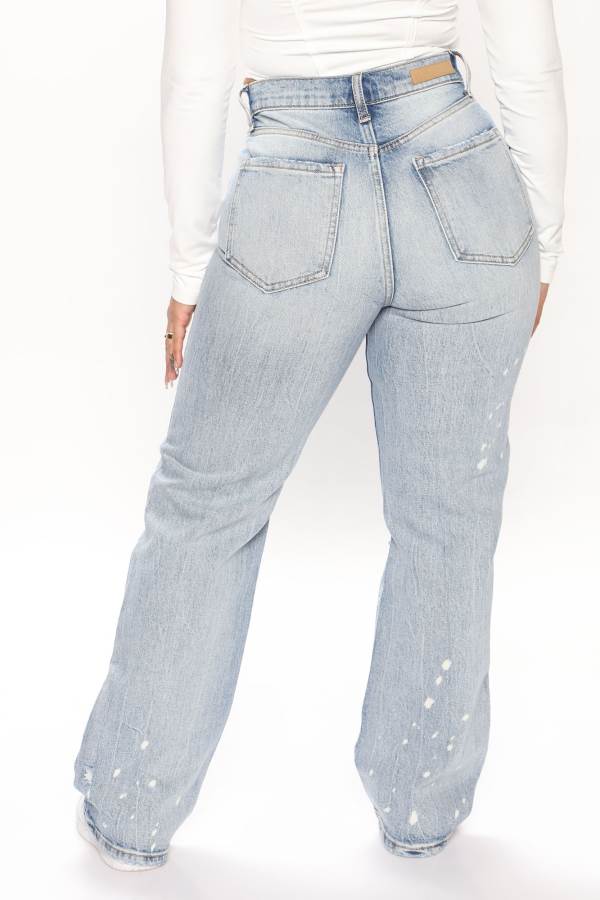 Blue Wash Fashion Nova High School Sweetheart 90's Straight Leg Dad Women Jeans USA | 947518YOR