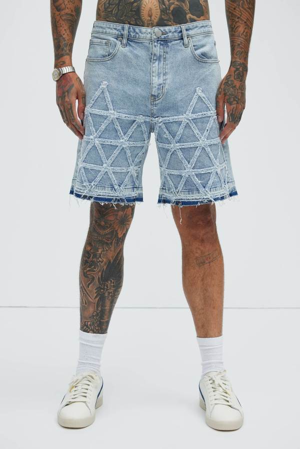 Blue Wash Fashion Nova Interstellar Relaxed Denim Men Shorts USA | 068437LXU