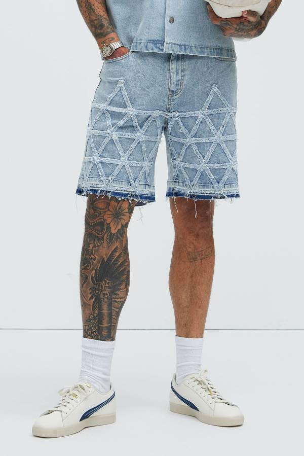 Blue Wash Fashion Nova Interstellar Relaxed Denim Men Shorts USA | 068437LXU