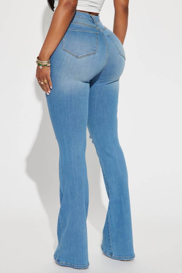 Blue Wash Fashion Nova Luxurious Distressed Super Stretch Flare Women Jeans USA | 739105CKW