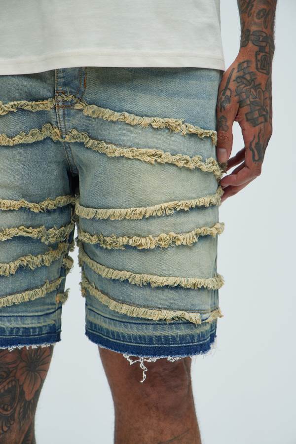 Blue Wash Fashion Nova Nice Try Frayed Denim Men Shorts USA | 063219KBM