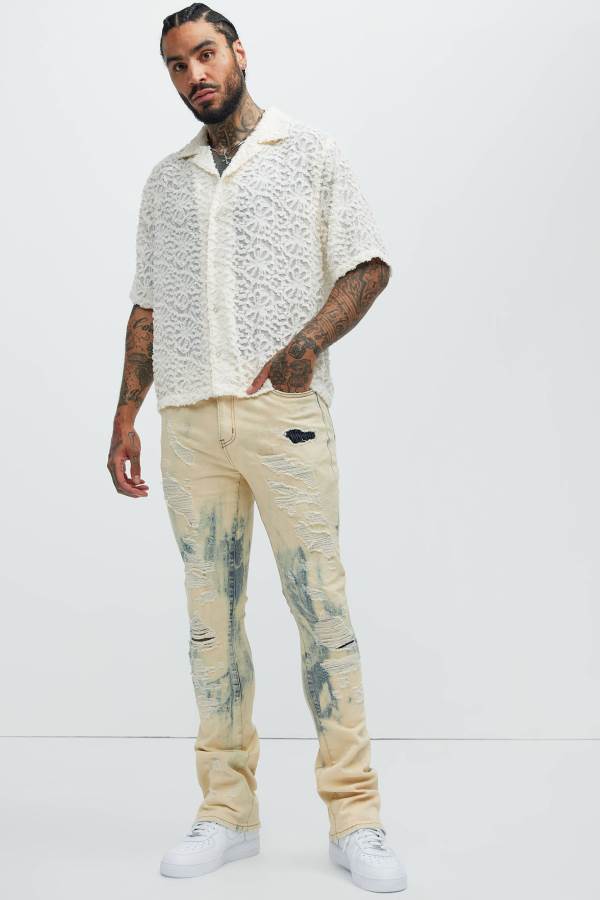 Blue Wash Fashion Nova Still On It Stacked Skinny Flare Men Jeans USA | 047136KUZ