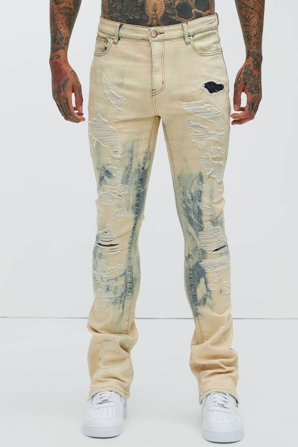 Blue Wash Fashion Nova Still On It Stacked Skinny Flare Men Jeans USA | 047136KUZ