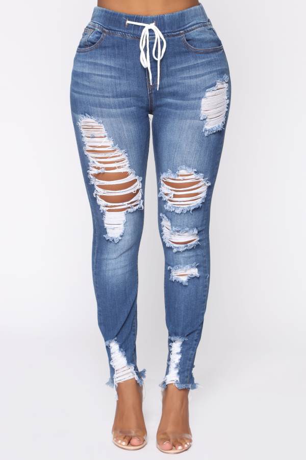 Blue Wash Fashion Nova Talk That Talk Distressed Skinny Women Jeans USA | 105862DST