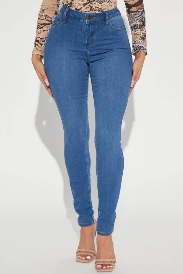 Blue Wash Fashion Nova Tall Classic Mid Rise Skinny Women Jeans USA | 071654FOT