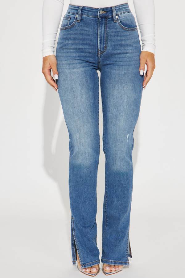 Blue Wash Fashion Nova Tall Killing 'Em Softly Side Split Women Jeans USA | 346517OGQ