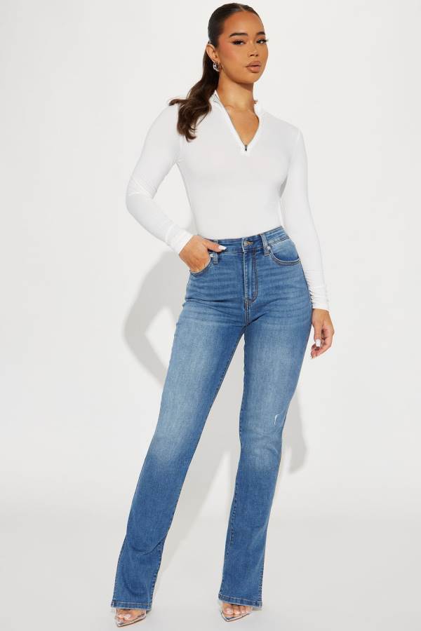 Blue Wash Fashion Nova Tall Killing 'Em Softly Side Split Women Jeans USA | 346517OGQ