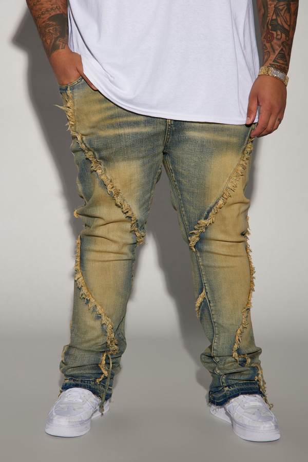 Blue Wash Fashion Nova Want To Fray Stacked Skinny Flare Men Jeans USA | 903647RCF