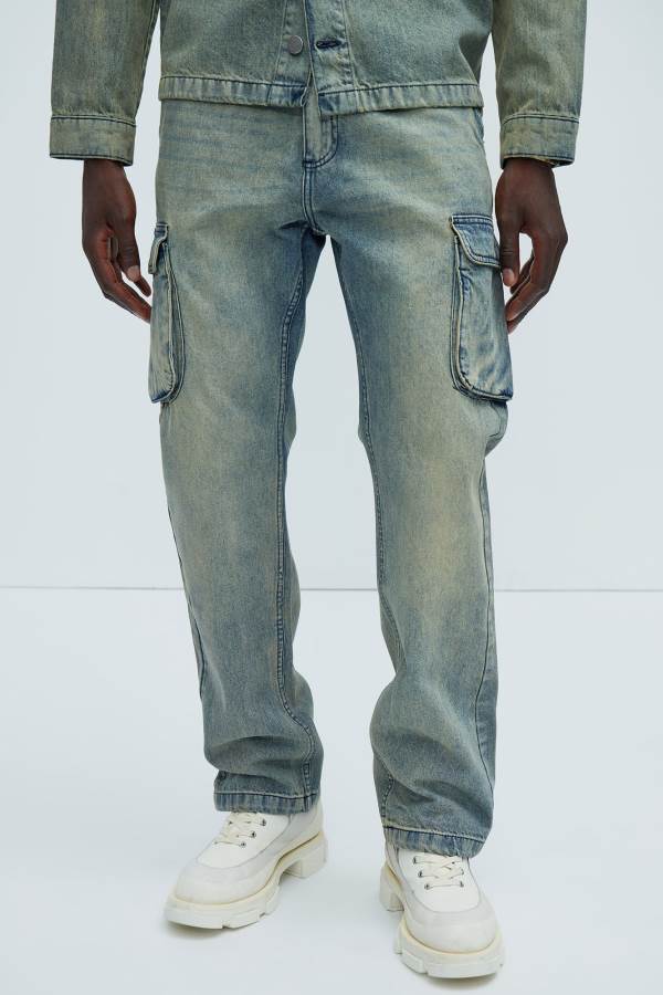 Blue Wash Fashion Nova Wells Straight Men Jeans USA | 127568QFM