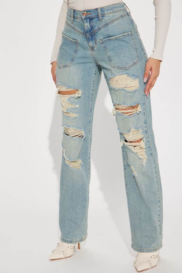 Blue Wash Fashion Nova What I Said Straight Leg Women Jeans USA | 923761RDU