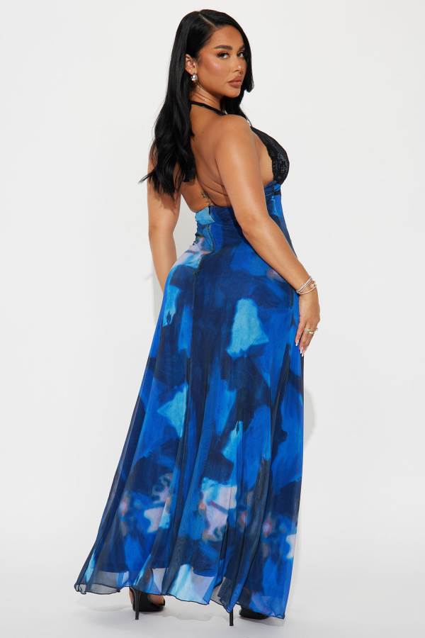 Blue / Black Fashion Nova Ashley Mesh Maxi Women Dress USA | 586174YXA