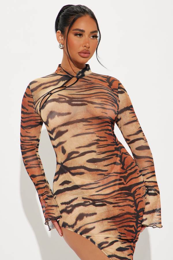 Brown Fashion Nova Can't Touch This Mesh Midi Women Dress USA | 329780ACW