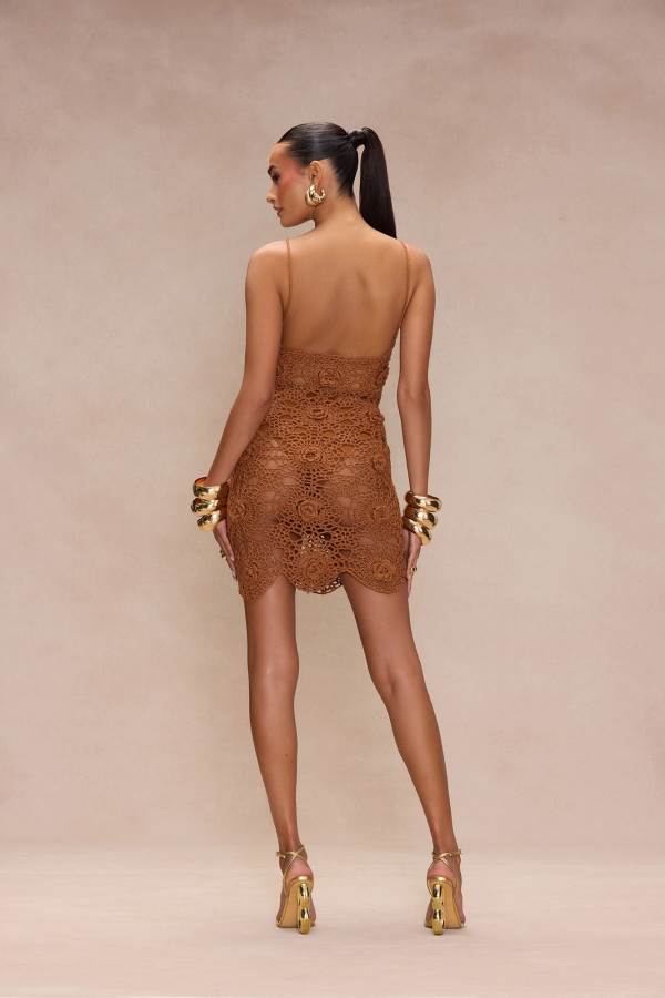 Brown Fashion Nova Celine Crochet Mini Women Dress USA | 284763VNG