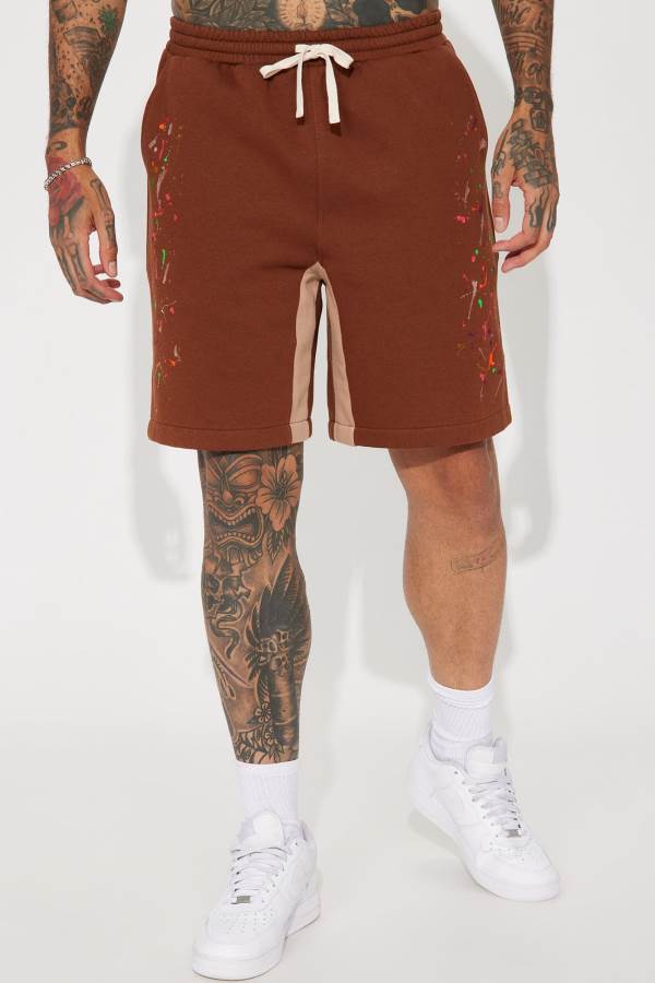 Brown Fashion Nova Crazy Painter Men Shorts USA | 590186MKC