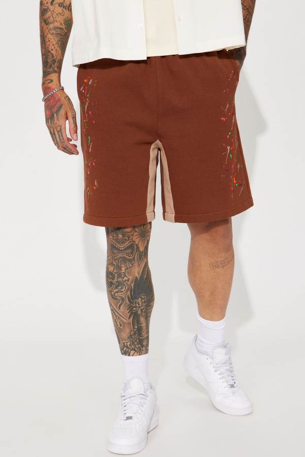 Brown Fashion Nova Crazy Painter Men Shorts USA | 590186MKC