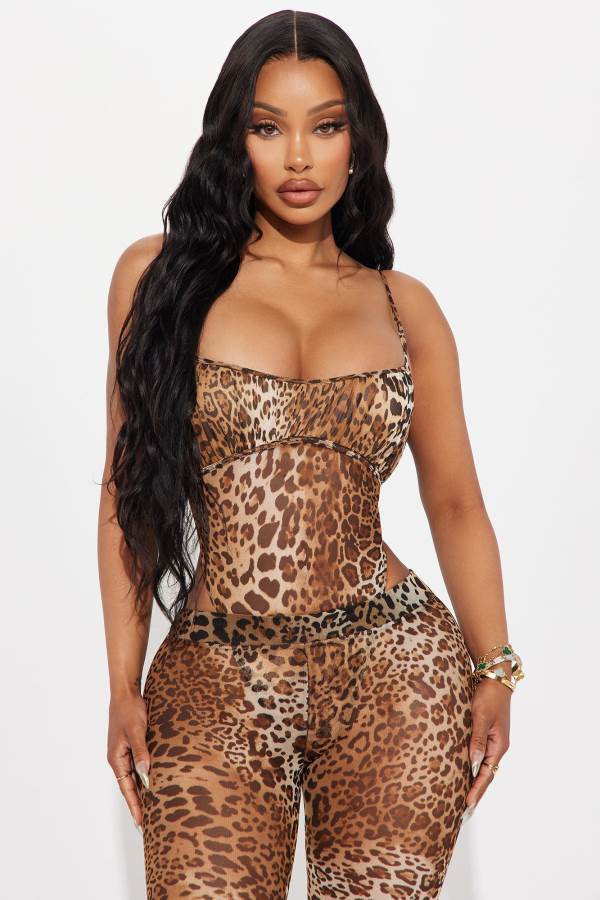 Brown Fashion Nova Dare To Touch Leopard Mesh Pant Set Women Pants USA | 163045JBI